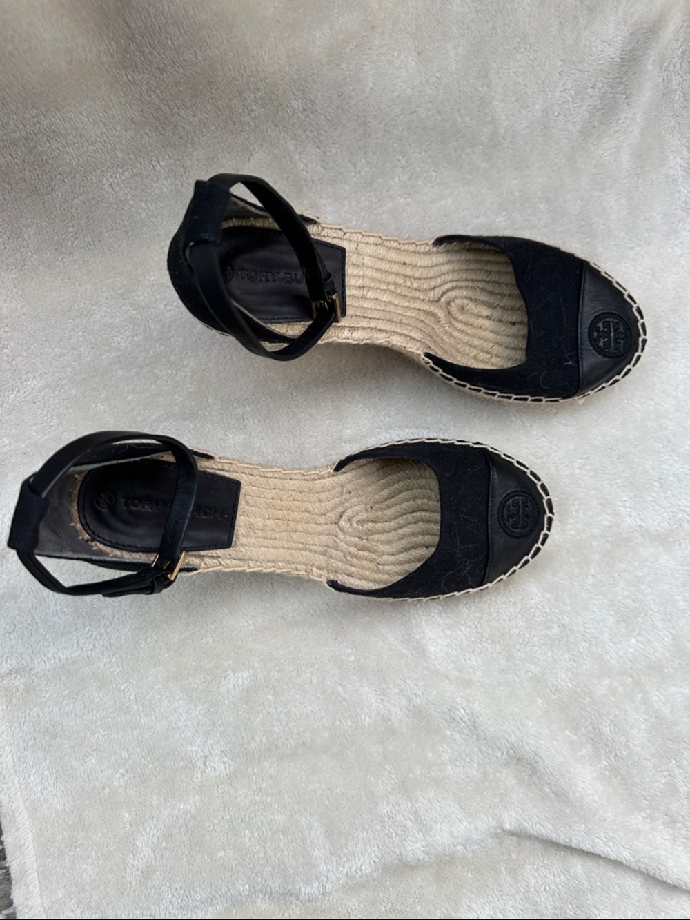 Tory Burch Black Espadrille Wedge Ankle-Strap Sandals 8 - Picture 2 of 7